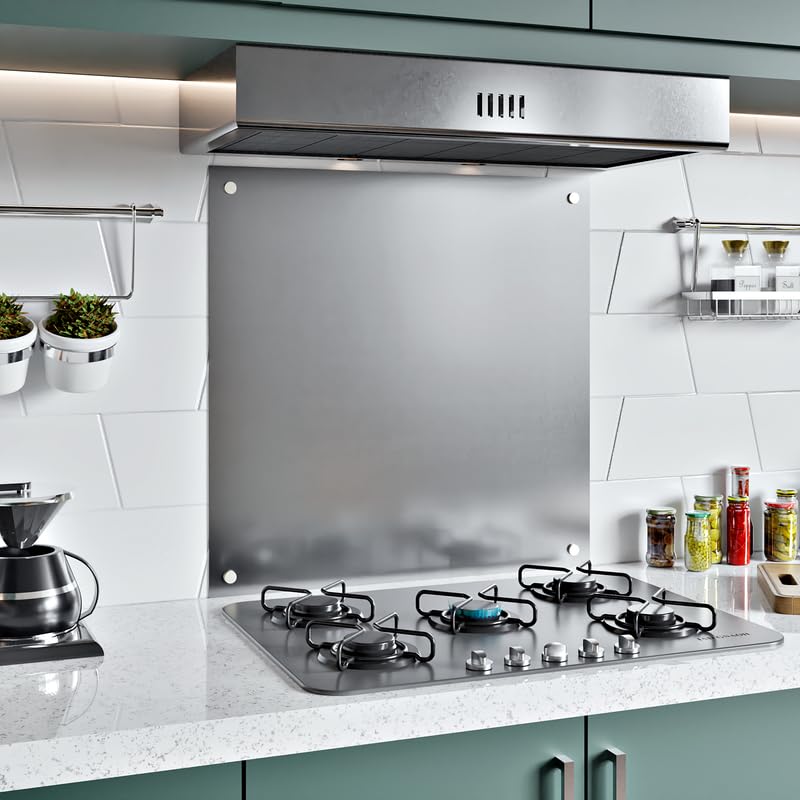 1mm Thick Grey Stainless Steel Splashback for Kitchen with Brushed Finish with Holes (SCREWS INCLUDED)