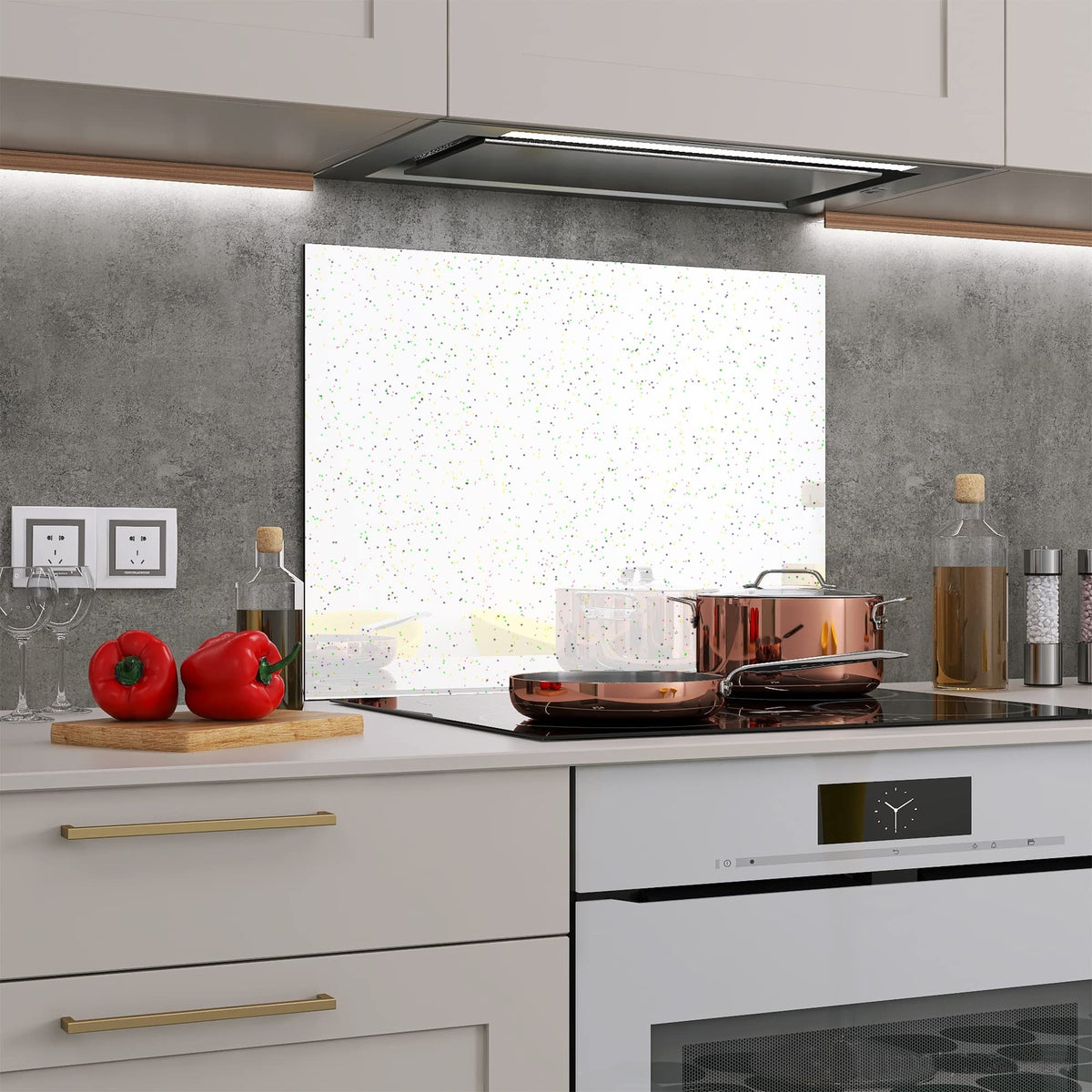 BELOFAY White Sparkle Tempered Glass Splashback for Kitchen with 6mm Toughened Glass (ADHESIVE INCLUDED)