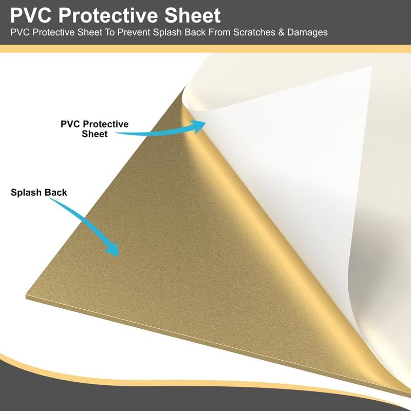 1mm Thick Gold Stainless Steel Splashback for Kitchen with Brushed Finish (ADHESIVE INCLUDED)