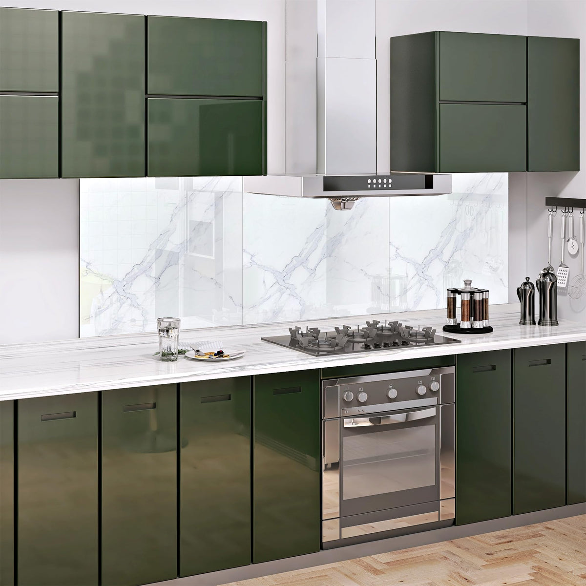 BELOFAY White Marble Tempered Glass Splashback for Kitchen with 6mm Toughened Glass (ADHESIVE INCLUDED)