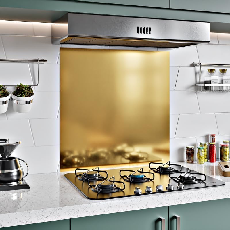 1mm Thick Gold Stainless Steel Splashback for Kitchen with Brushed Finish (ADHESIVE INCLUDED)