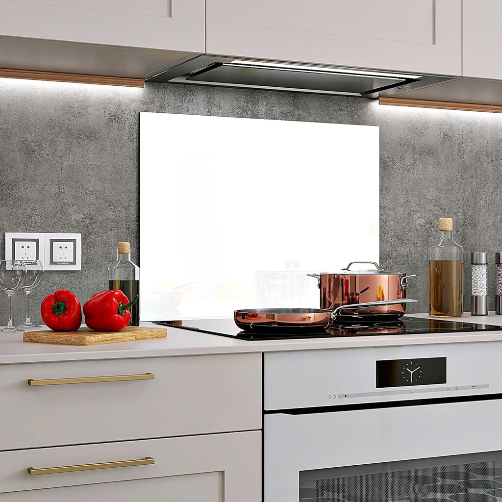 BELOFAY White Tempered Glass Splashback for Kitchen with 6mm Toughened Glass (ADHESIVE INCLUDED)