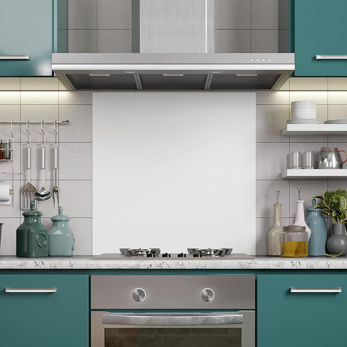 BELOFAY White Tempered Glass Splashback for Kitchen with 6mm Toughened Glass (ADHESIVE INCLUDED)