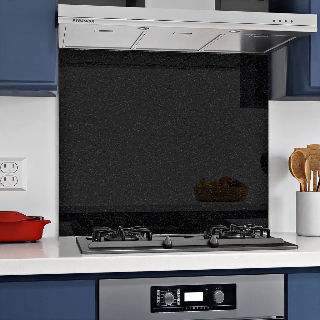 BELOFAY Black Sparkle Tempered Glass Splashback for Kitchen with 6mm Toughened Glass (ADHESIVE INCLUDED)