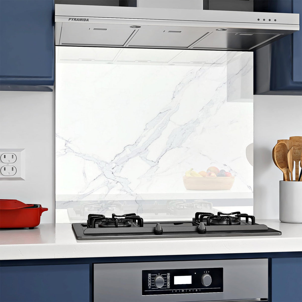 BELOFAY White Marble Tempered Glass Splashback for Kitchen with 6mm Toughened Glass (ADHESIVE INCLUDED)
