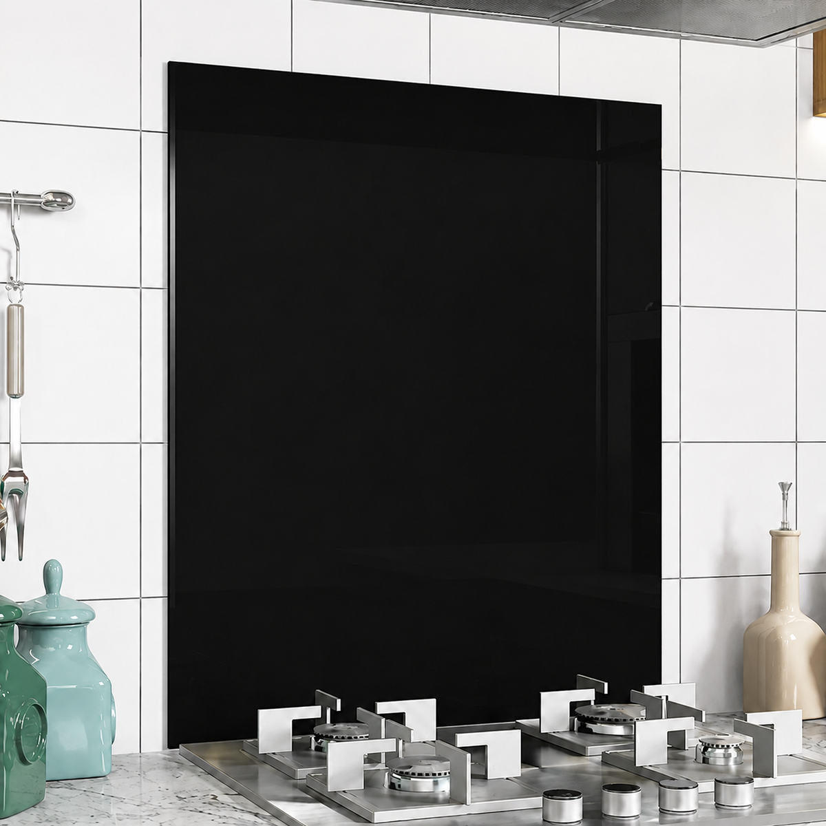 BELOFAY Black Tempered Glass Splashback for Kitchen with 6mm Toughened Glass (ADHESIVE INCLUDED)