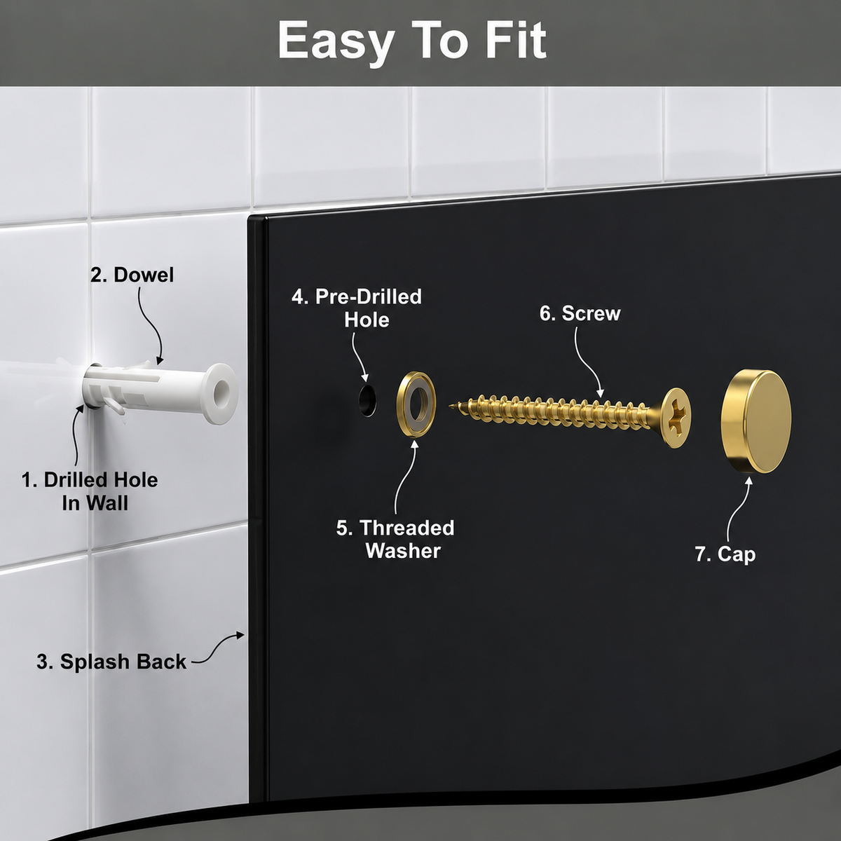 BELOFAY Black Tempered Glass Splashback for Kitchen with 6mm Toughened Glass with Holes (SCREWS INCLUDED)