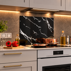 BELOFAY Black Marble Tempered Glass Splashback for Kitchen with 6mm Toughened Glass (ADHESIVE INCLUDED)