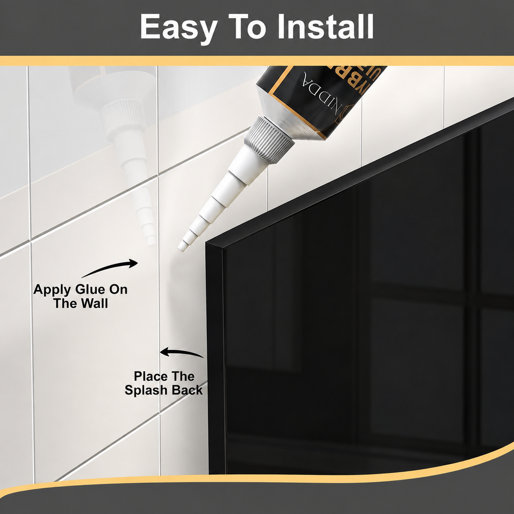 BELOFAY Black Tempered Glass Splashback for Kitchen with 6mm Toughened Glass (ADHESIVE INCLUDED)