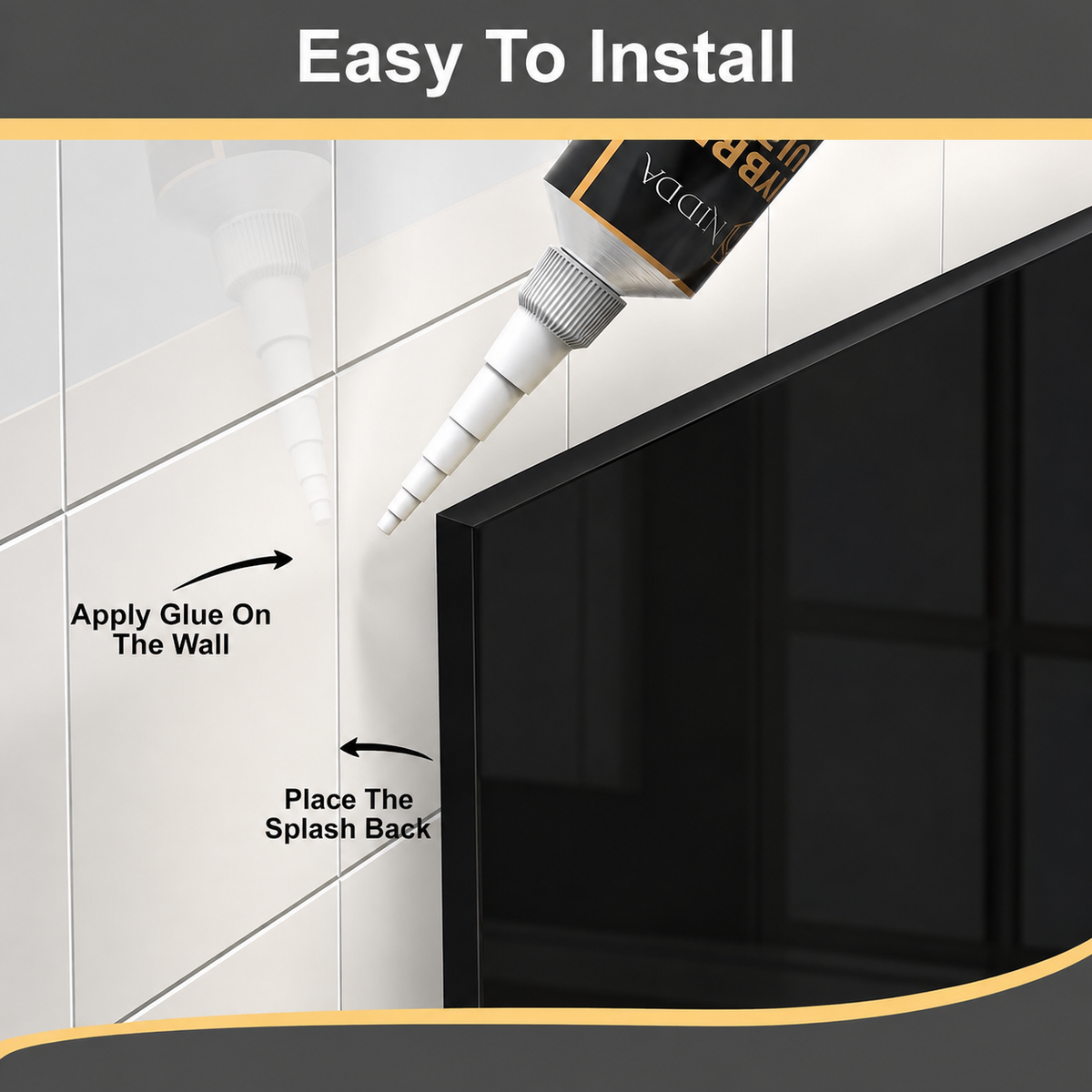 BELOFAY Black Tempered Glass Splashback for Kitchen with 6mm Toughened Glass (ADHESIVE INCLUDED)