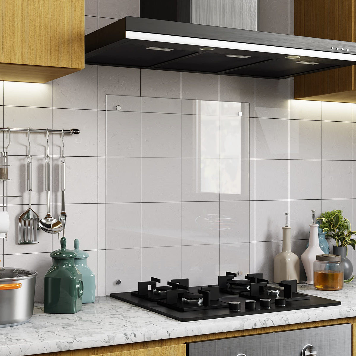 BELOFAY Clear Tempered Glass Splashback for Kitchen with 6mm Toughened Glass (SCREWS INCLUDED)