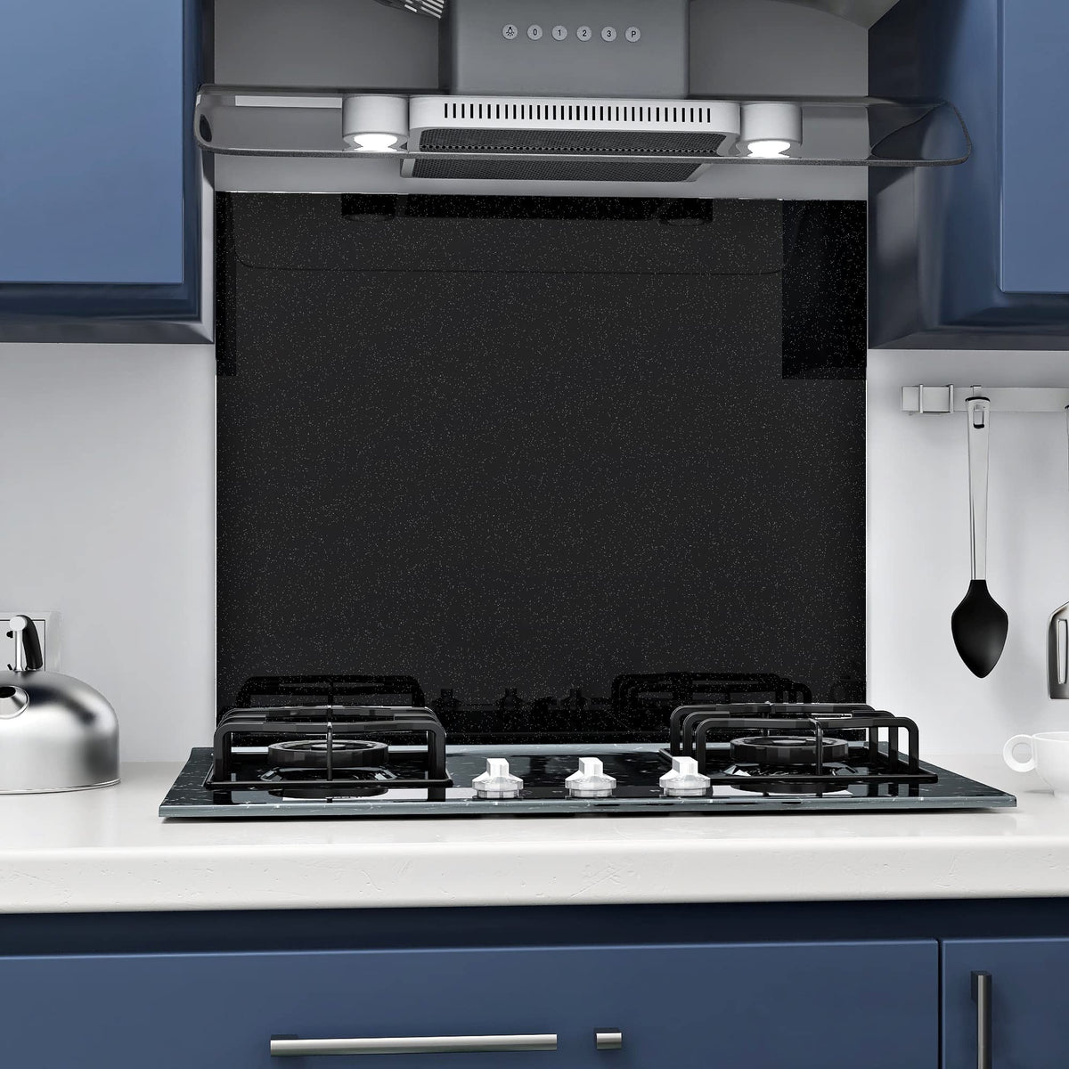 BELOFAY Black Sparkle Tempered Glass Splashback for Kitchen with 6mm Toughened Glass (ADHESIVE INCLUDED)