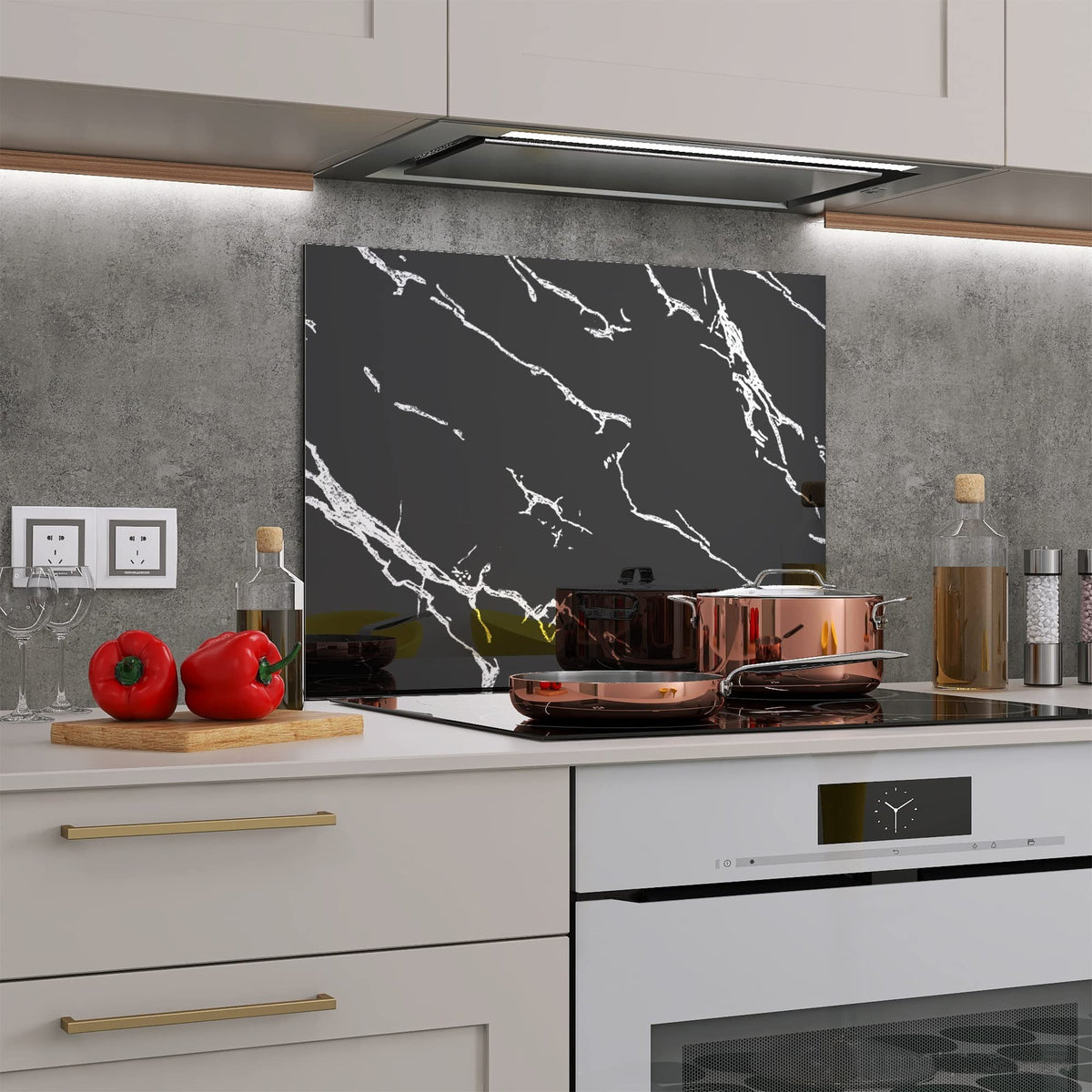 BELOFAY Black Marble Tempered Glass Splashback for Kitchen with 6mm Toughened Glass (ADHESIVE INCLUDED)
