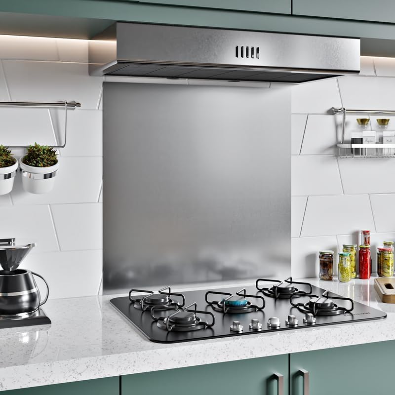 1mm Thick Grey Stainless Steel Splashback for Kitchen with Brushed Finish (ADHESIVE INCLUDED)
